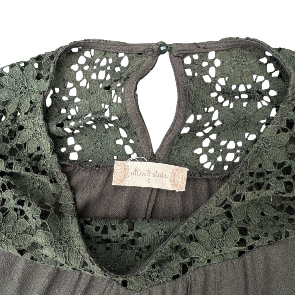 Altar'd State Green Ruffled Embroidered Tunic 3/4 sleeve - Picture 14 of 16